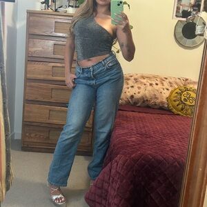 Silence and Noise one shoulder glitter top